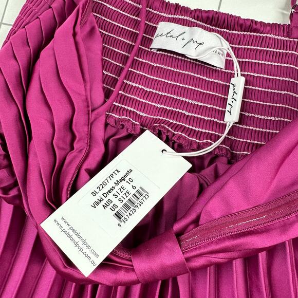 Petal & Pup Dress Womens 6 Magenta Vikki Pleated Sweatheart Midi Party Cocktail - Picture 6 of 14